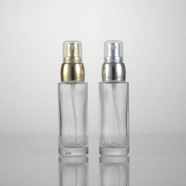 Бутылки для хранения 30 мл прозрачного стеклянного распылителя с золотистым распылителем Sliver для тонера косметического душевого парфюмера.