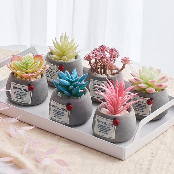 Flores decorativas em vasos de suculentas plantas cerâmica mini bonsai com panelas cimento Flor artificial FALSO PARA O GARDELO DE CASAMENTO HOME