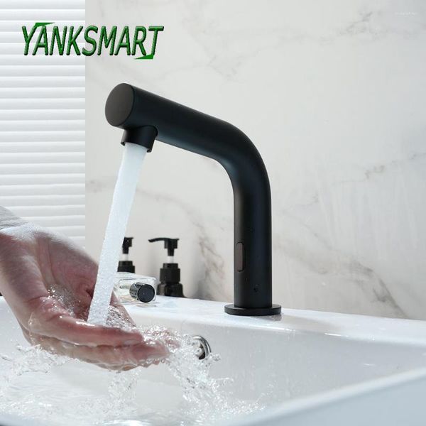 Torneiras de pia do banheiro Yanksmart Matte Black Torneira Automática Touch Sense Deck Montado Bacia livre e água fria Tap