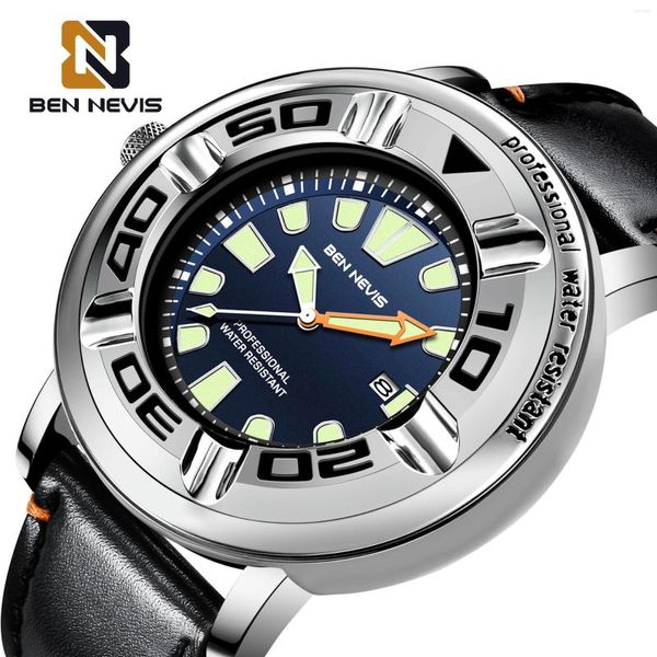 Relógios de pulso Relogio Masculino Ben Nevis 2023 Mens relógios Top Brand Brand Couro Casual Data à prova d'água Quartz Watch Man Clock Box BN3019G