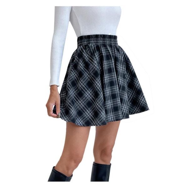 Saias Jaycosin Alta cintura elástica feminina Plaid plissada saia Tartan Skater School Uniform Mini Ladies Sweet