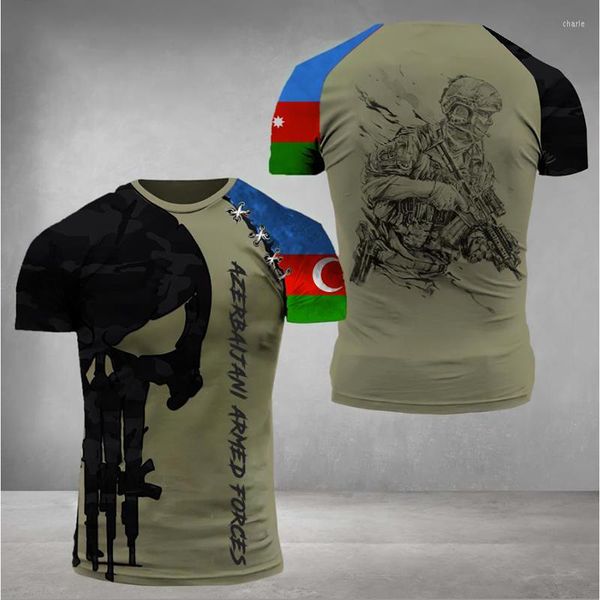 Magliette da uomo Azerbaigian Men Army Veterans Flag T-shirt stampata in 3D Street Cool Clothing T-shirt di design di grandi dimensioni