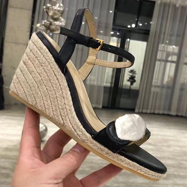 Sandali da donna con piattaforma estiva firmati comode scarpe col tacco alto temperamento moda scarpe da lavoro professionali con tacco in paglia da ufficio