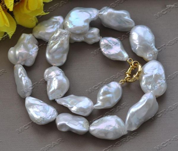 Girocollo Z12143 Collana di perle Keshi Reborn barocche bianche da 18 '' 26 mm