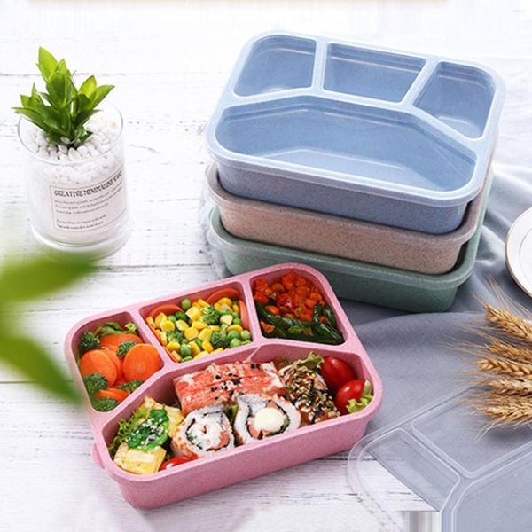 Dinnerware Gets Wheat Straw Box 4 Compartamento Plástico Bento Bento Japanese Microondas Kid Office Workers Storage Container Boxes