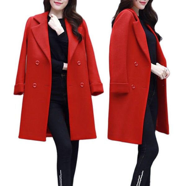 Misto lana da donna Donna Autunno/Inverno Cappotto di lana di fascia alta Donna di media lunghezza Temperamento Giunzione coreana casual Giacca sottile a forma di bozzolo