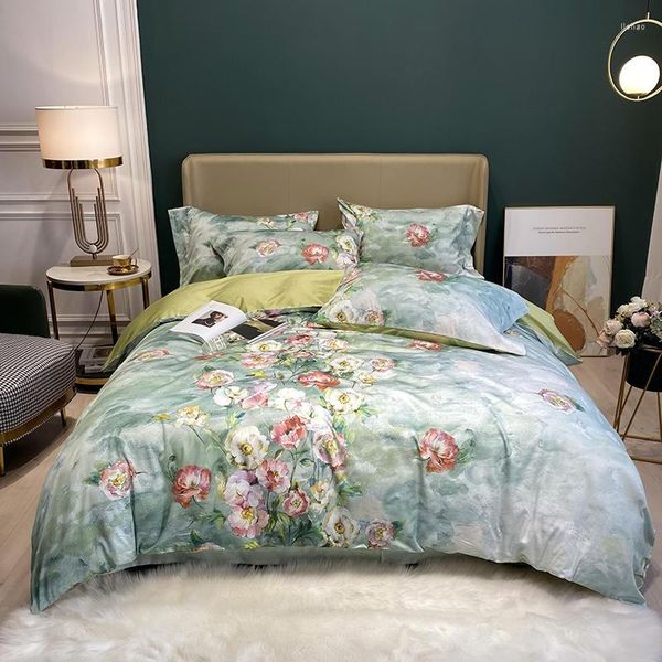 Set di biancheria da letto Set copripiumino in cotone egiziano premium Set di fiori morbidi come la seta Fiori vintage 1Pc Lenzuolo 2 federe