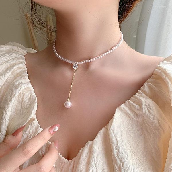 Anhänger Halsketten MOWAMUA Mode Französisch Kette Halskette Für Frauen Mädchen Elegante Imitation Perle Pendent Choker Hochzeit Schmuck