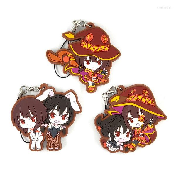 Keychains kono subarashii sekai ni shukufuku wo aqual japonês anime de borracha celular encanta cinta de chaveiro