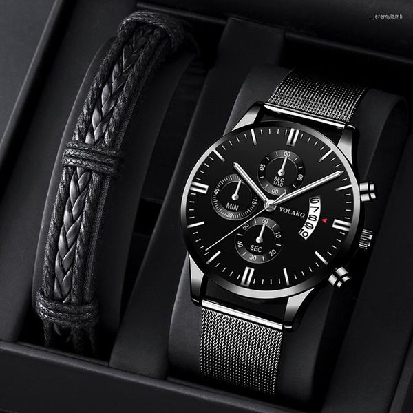 Armbanduhren Mode Herren Sportuhren Luxus Herren Edelstahl Mesh Gürteluhr Männlich Business Quarz Armbanduhr Lederarmband Uhr