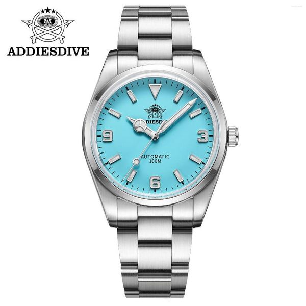 ADDIESDIVE 38mm Explorer Safir Kabarcık Ayna Tencere Kapağı Cam 10Bar Dalış İzle İş Lüks Otomatik Mekanik Saatler