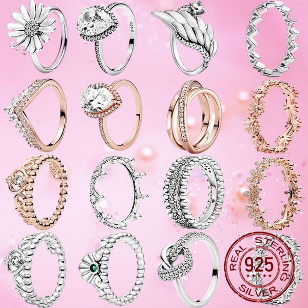 925 Mulheres prateadas FIT PANDORA RING ORIGINAL CORONHA CORONHA RINGS Brand Princesa Desejando Halo de Círculo Círculo de Círculo de Círculo de Círculo