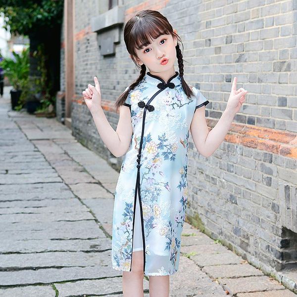 Abbigliamento etnico Abito in stile cinese per ragazza Stampa Vestito estivo Cheongsam per bambini Tradizionale Qipao Hanfu