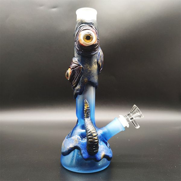 10 inç cam bong baş bong su borusu 3d bluepurplegreen karanlık canavar gözbebeklerinde parıltı dab teçhizat içme sigara içme bubbler 14mm kase