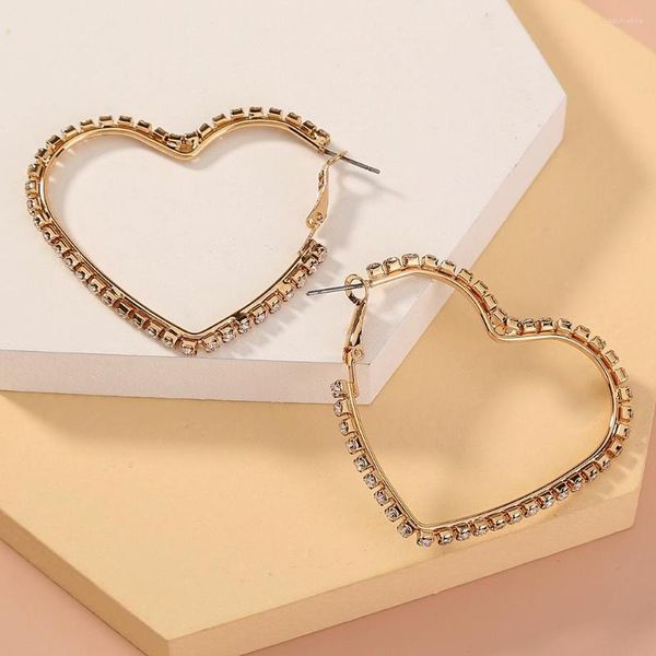 Brincos de argolas stromestone Love Heart Frame encantos de jóias geométricas de designer de luxo para mulheres presentes