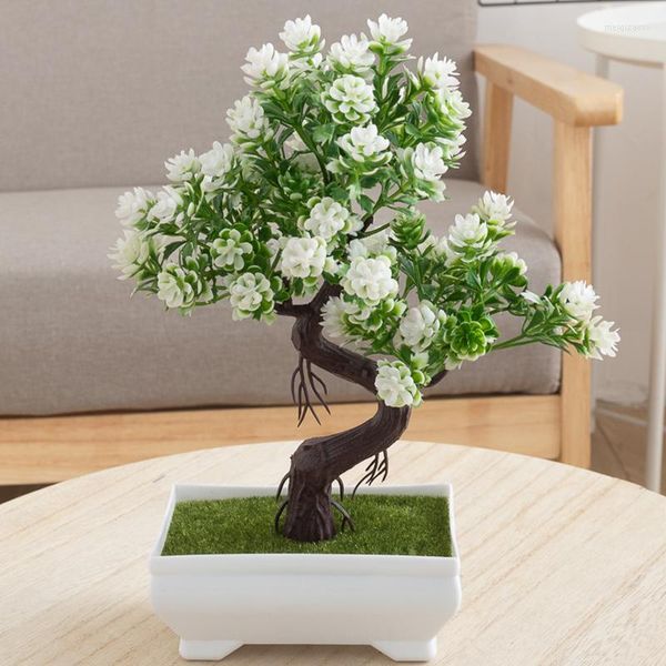 Flores decorativas Planta artificial verde pequeno Cippress Bonsai Tree Home Room Living Decoração de Plástico Jardim Fake Ornamental