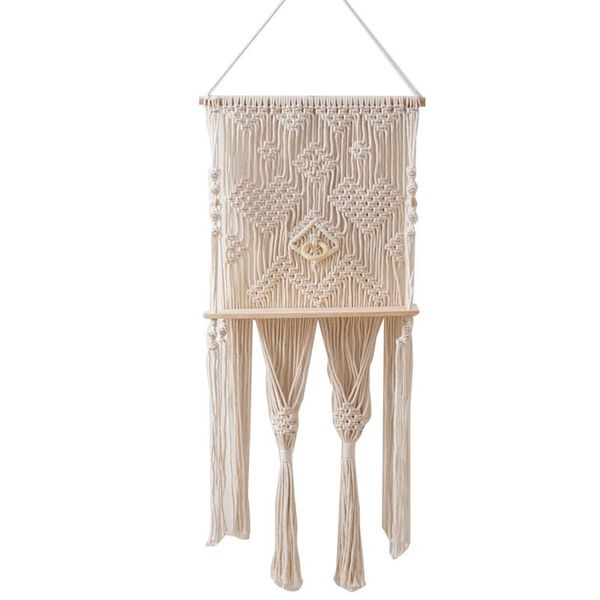 Jewelry Pouches Bags Macrame Wall Hanging Shelf Wood Floating Storage Plant Holder Bookshelf Bohemian Decor