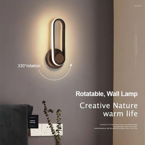 Lampada da parete girevole a 330° con telecomando nordico a led per interni bianco nero oro moderna casa scale camera da letto comodino luce bagno