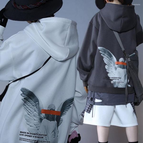 Hoodies masculinos Harajuku Capuz de algodão Swatshirt Men estátua impressão de streetwear de hip hop 2023 lã de lã Logo Casual Sweatshirt Moletom