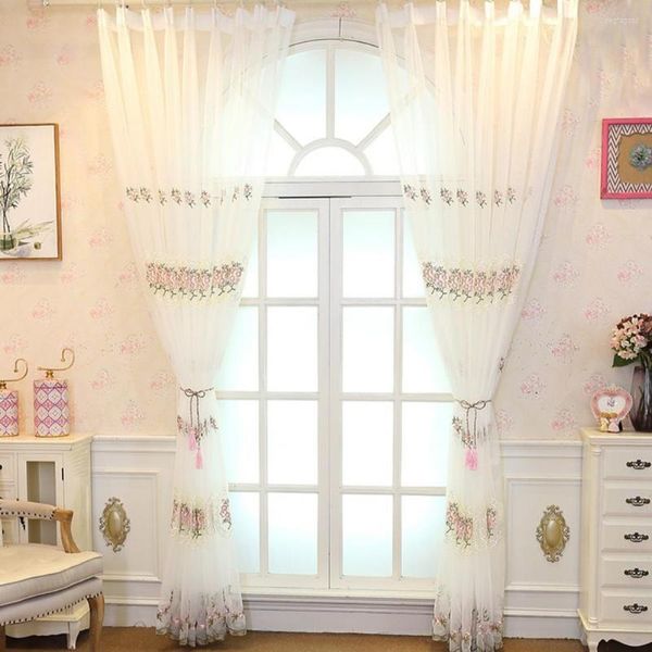 Cortina pura floral bordado semi-transparente tecido difunde cortinas de decoração de casa leve Cortinas para la sala