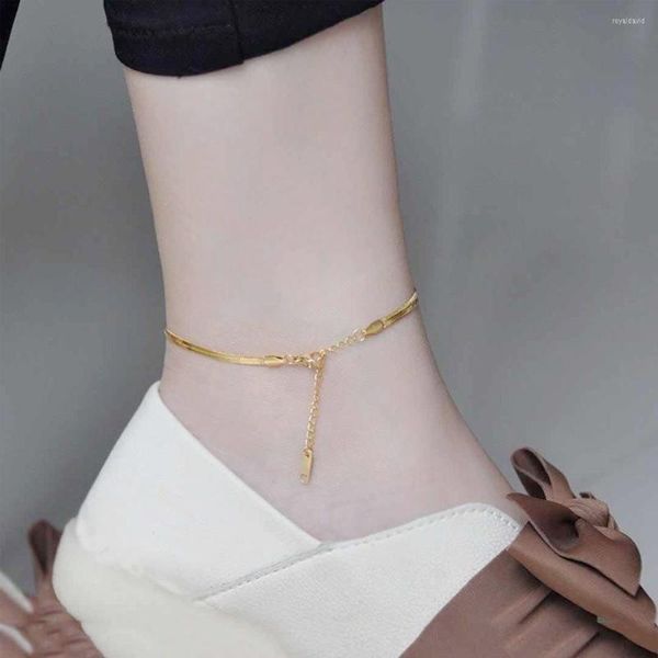 Fußkettchen Arriva Frauen Edelstahl Gold Wasserdicht Flache Schlangenkette Fußkettchen Barfuß Schmuck Einstellbare Bein Armband Großhandel