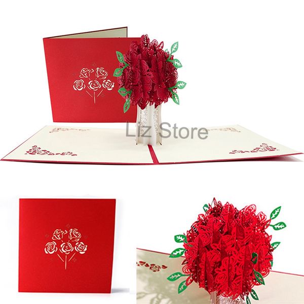 Biglietti d'auguri rosa pop-up 3D Compleanno Biglietto di congratulazioni per San Valentino Invito a nozze Biglietto d'auguri per il Ringraziamento TH0784