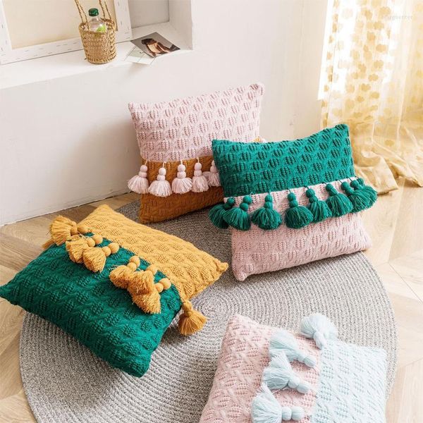 Cuscino Boho Style Macrame Cover Ins Wind Tassle Knit Patched Colour Caser per l'arredamento della camera da letto del soggiorno