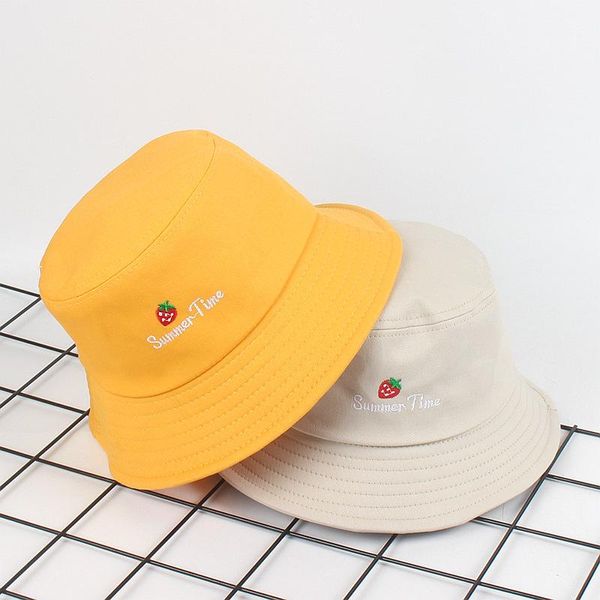 Chapéus largos de borda Literária Literária Basin Bacia Cap fofo Letras de Strawberry Bordery Pesca Hat Women Summer Sun Men Men Bucket Caps Beanies