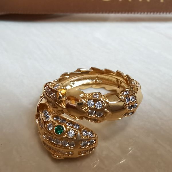 Buigari Snake Head Series Designer Ring for Woman Diamond Gemstone Gold Plated 18K Tamanho 6 7 8 MAIS DE QUALIDADE DE QUALIDADE DE QUALIDADE DOM