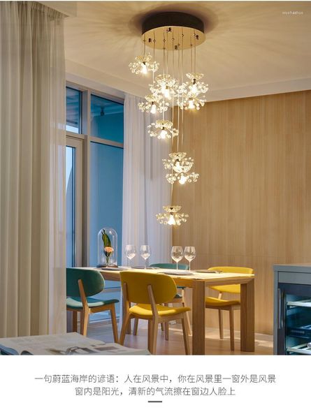 Lampade a sospensione LED Light North European Contracted Creative Dandelion K9 Crystal Lamp Stair Restaurant Salotto