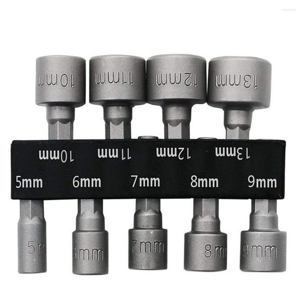 9pcs 5-13mm Çelik Güç Somunu Sürücü Matkap Bit Seti Hex Shank Metrik Soket Anahtarı Adaptör Kiti