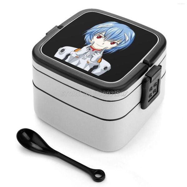 Set di stoviglie Rei Ayanami (Sorriso forzato) Bento Box Contenitore a tenuta stagna per bambini Force Fake Smiling Happy Pose