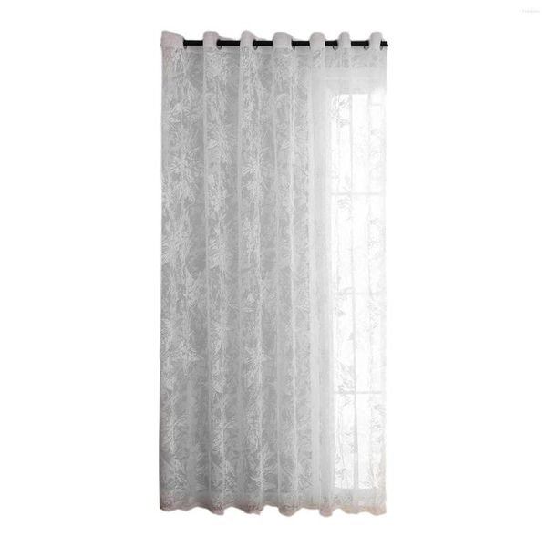 Draxas de janela de cortina Filtragem leve Folhas Bordadas Bordada Cinza Cinza Quarto Tulle Voile Organza Modern Cortinas