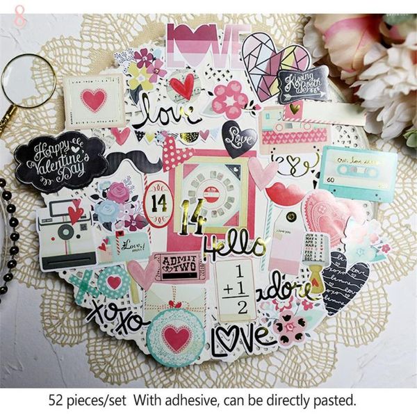 Confezione regalo 52 pezzi di adesivi di carta in stile Europa e America Set fustellati per kit di adesivi per diario spazzatura di scrapbooking fai da te creazione di carte S079