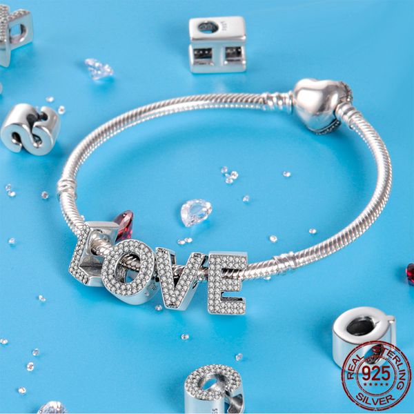 PANDORA Orijinal S925 Gümüş 26 Harfler A-Z Serisi Boncuk Charm Bilezik DIY Moda Takı Aksesuarları için Uygundur