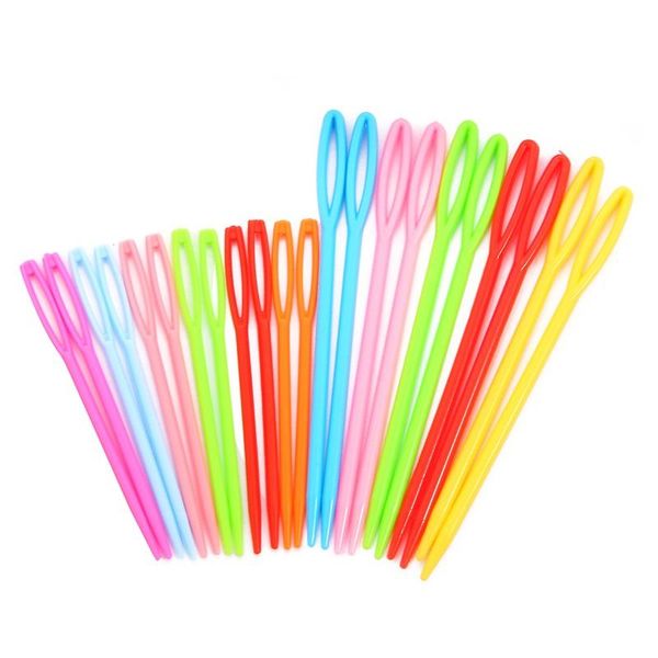 Dikiş kavramları araçlar 20pcs karışık renk 7 cm/9cm plastik örgü iğneleri tığ işi kancalar yün iplik iğne çocukları diy kazak dokuma erişim