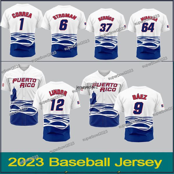 Puerto Rico 2023 WBC wbc Custom Herren Baseball Jersey World Baseball Classic Jose Berrios Edwin Diaz Lugo Marcus Stroman Javier Baez Carlos Correa Francisco Lindor ety