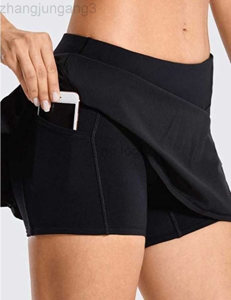 Lu Lu Gonne da yoga per donna Gonna corta sportiva di design Vita media Pantaloncini a pieghe Tasca posteriore Cerniera Lemens Donna Sport Wait Lemen