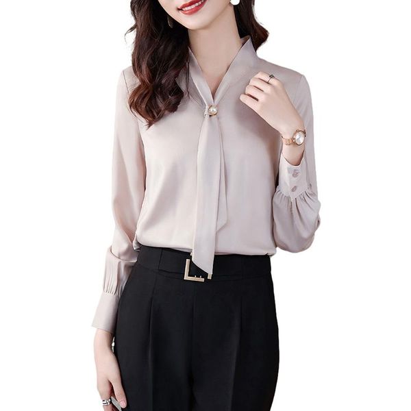 Bloups feminina Camisas Lenshin Fabric macio para mulheres Tornear Blusa de decote em V Work Work Work Office Lady Feminino Tops Chemise Loose St St St.