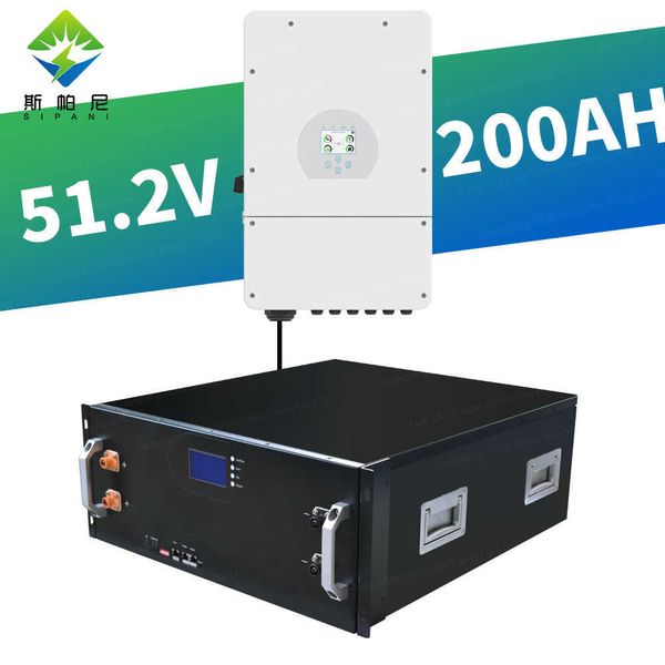 Sipani 10KW 48V 200AH LifePO4 Пакет батарея 51,2 В литий -фосфатная батарея и 2 кВт -гибридный трехфазный солнечный инвертор