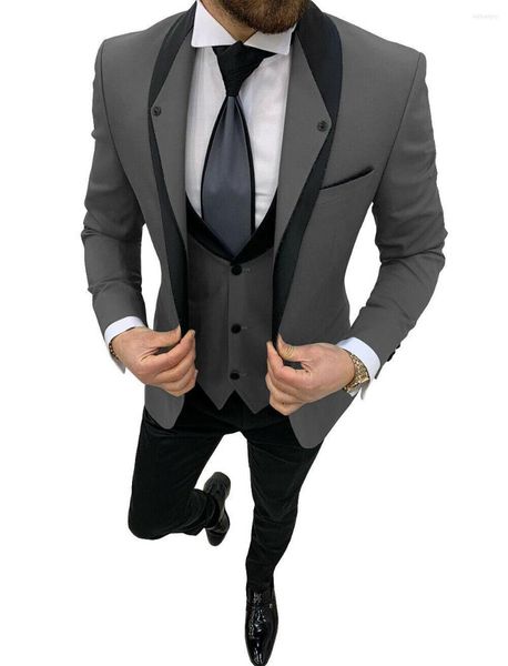 Ternos masculinos colar de retalhos masculinos Blazer noivo Tuxedo Slim Fit Custom Prom Suit 3 Piece