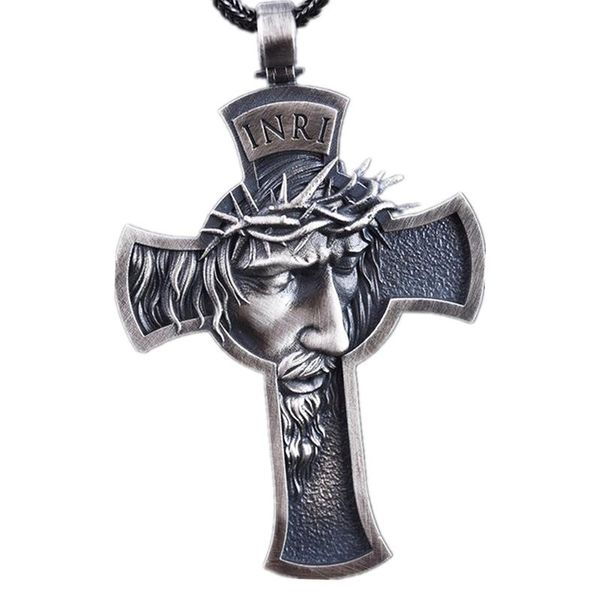 Colares pendentes Retro Jesus Cristo Colar para homens Mulheres Crucifixo Religioso Espinhos Charmos Góticos Jóias de Jóias Presentes