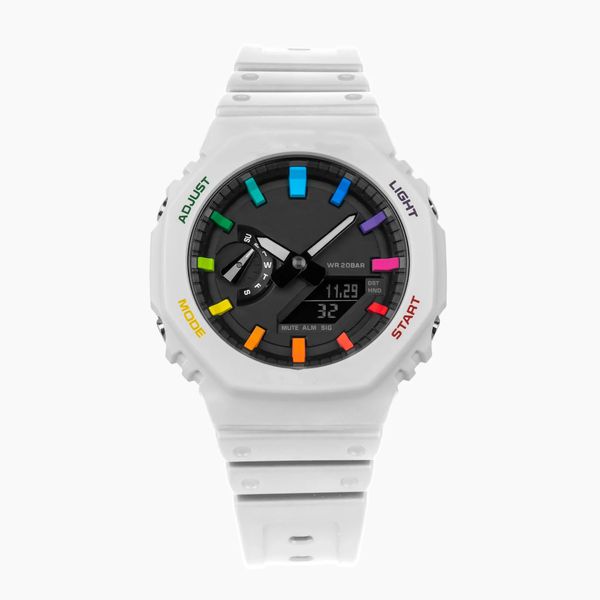 2024 Designer Sports Digital Quartz Men Watch Full Feature LED World Time Rainbow White pode ser montado separadamente
