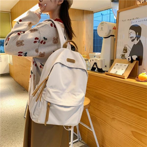 Backpack Japanese coreana Harajuku Mulher Moda Moda Simples Solid Color Bookbag Girls Laptop Bag College Teenger College