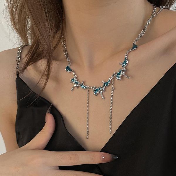 Collane con ciondolo VENTFILLE Collana di lava liquida color argento per donna ragazza nappa di cristallo blu doppio strato gioielli regalo di compleanno Dropship