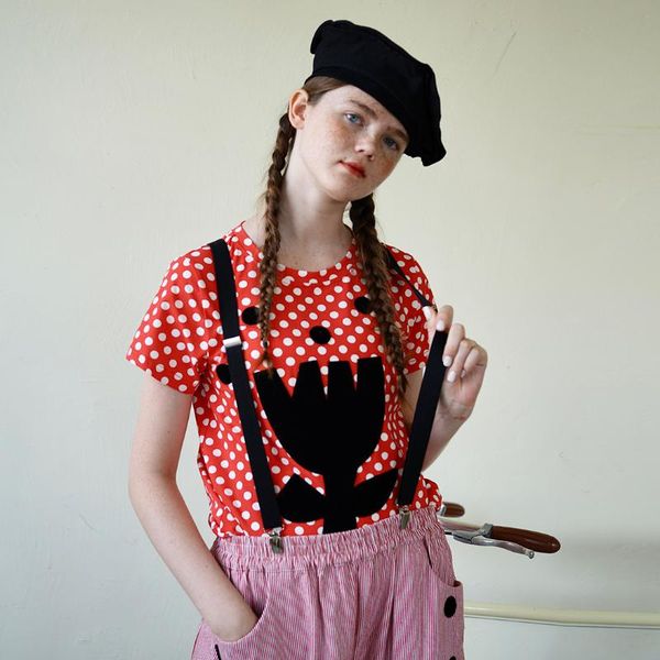 Damen-T-Shirts Imakokoni Original lässiges rotes Polka-Dot-Blumenhemd kurzärmelige reine Baumwolle weiblich Sommer dünner Abschnitt 213387