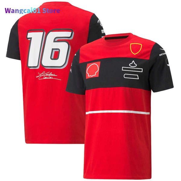 wangcai01 Herren-T-Shirts, 2022, neuer Rennanzug, F1-Custom-T-Shirt, rot, kurz geschnitten, Team-Uniform, Revers, schnell trocknendes Oberteil, 0307H23