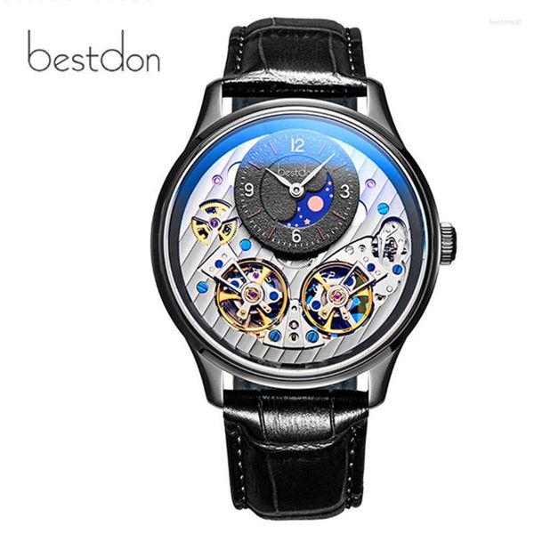 Armbanduhr Doppel -Skelett -Moonphase Schweiz Mechanische Uhr Männer Vollstahl wasserdichte automatische Uhren Reloj Montre