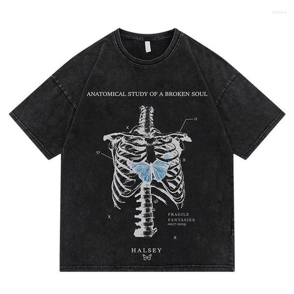 Camisetas masculinas Camiseta Hip Hop T-shirt Men Streetwear Skeleton Camisa impressa Harajuku Casual Casual 2023 Tshirt de manga curta de verão
