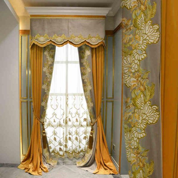 Cortina cortina draxas leves e luxuosas atmosfera europeia Estilo americano decoração de flores de alta precisão cortinas de tecido para a cama da sala de estar